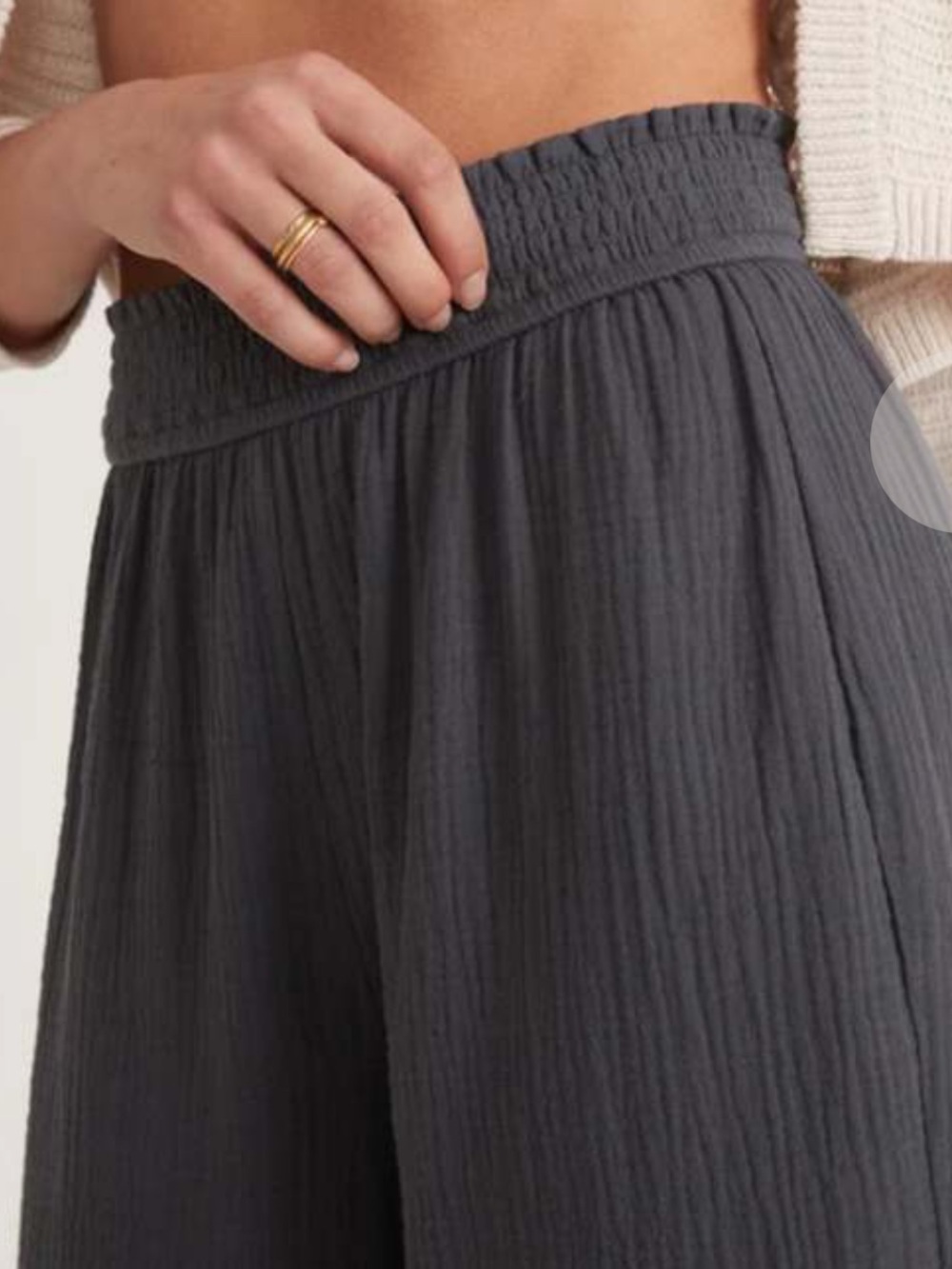 Marine Layer 100% Cotton Gauze Corinne Pull On Elastic Wide Leg Gray Pants Boho - Picture 3 of 10